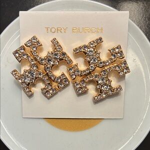 Tory Burch Crystal Embellished Gold Earrings